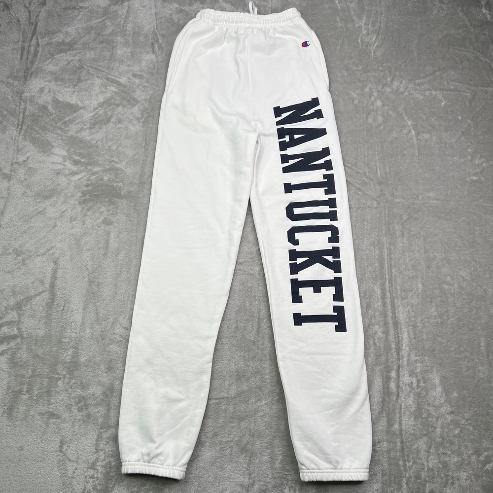 Champion Nantucket Sweatpants Mens XS White Y2K Spellout Drawstring Athleisure‎